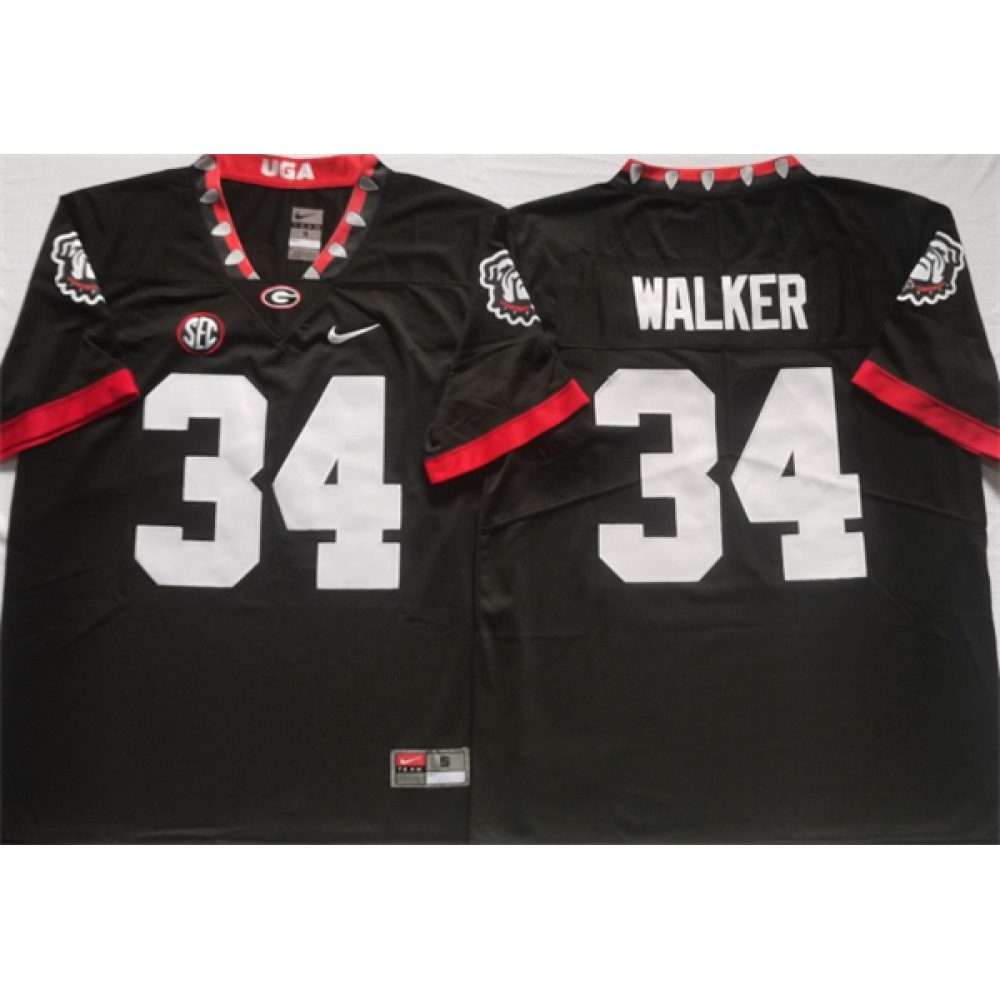 Men's Georgia Bulldogs #34 WALKER Black College Football Stitched Jersey 1