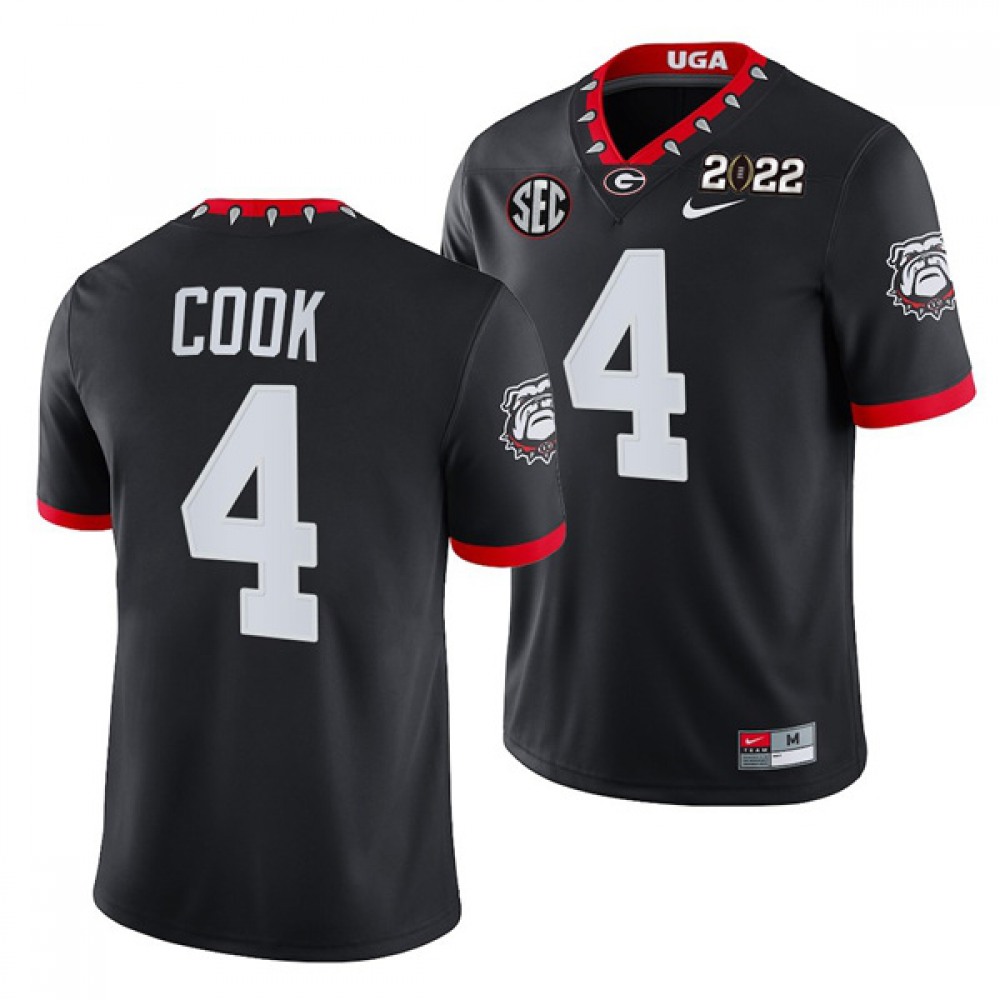 Men's Georgia Bulldogs #4 James Cook 2022 Patch Black College Football Stitched Jersey 1