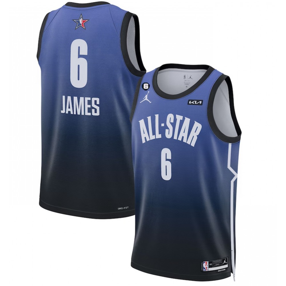 Men's 2023 All-Star #6 LeBron James Blue With NO.6 Patch Game Swingman Stitched Basketball Jersey 1
