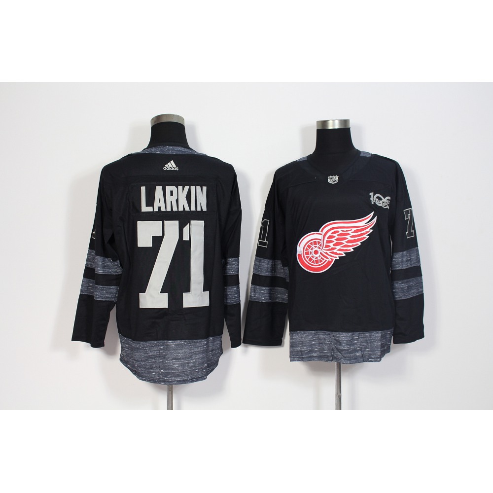 Men's Detroit Red Wings #71 Dylan Larkin Black 1917-2017 100th Anniversary Stitched NHL Jersey 1