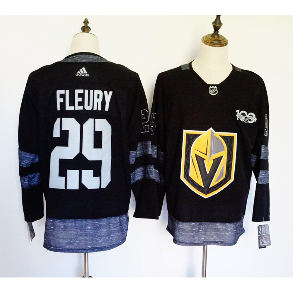 Men's Vegas Golden Knights #29 Marc-Andre Fleury Black 1917-2017 100th Anniversary Stitched NHL Jersey 1