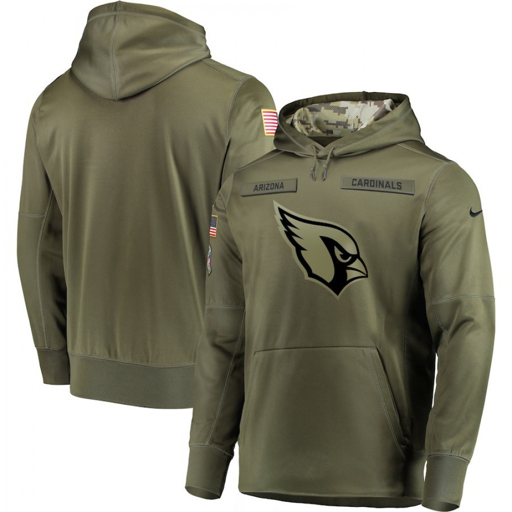 Men's Arizona Cardinals 2018 Olive Salute to Service Sideline Therma Performance Pullover Stitched NFL Hoodie 1