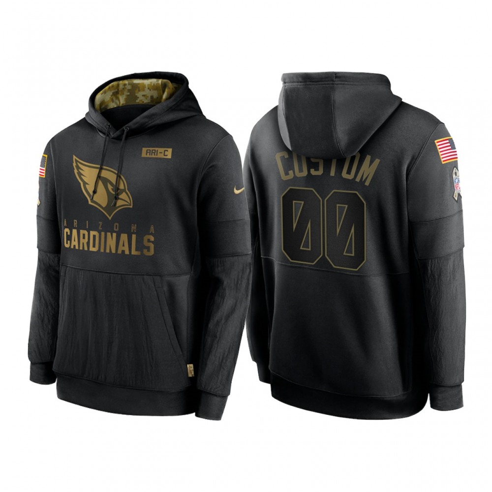 Men's Arizona Cardinals Customized 2020 Black Salute To Service Sideline Performance Pullover Hoodie 1