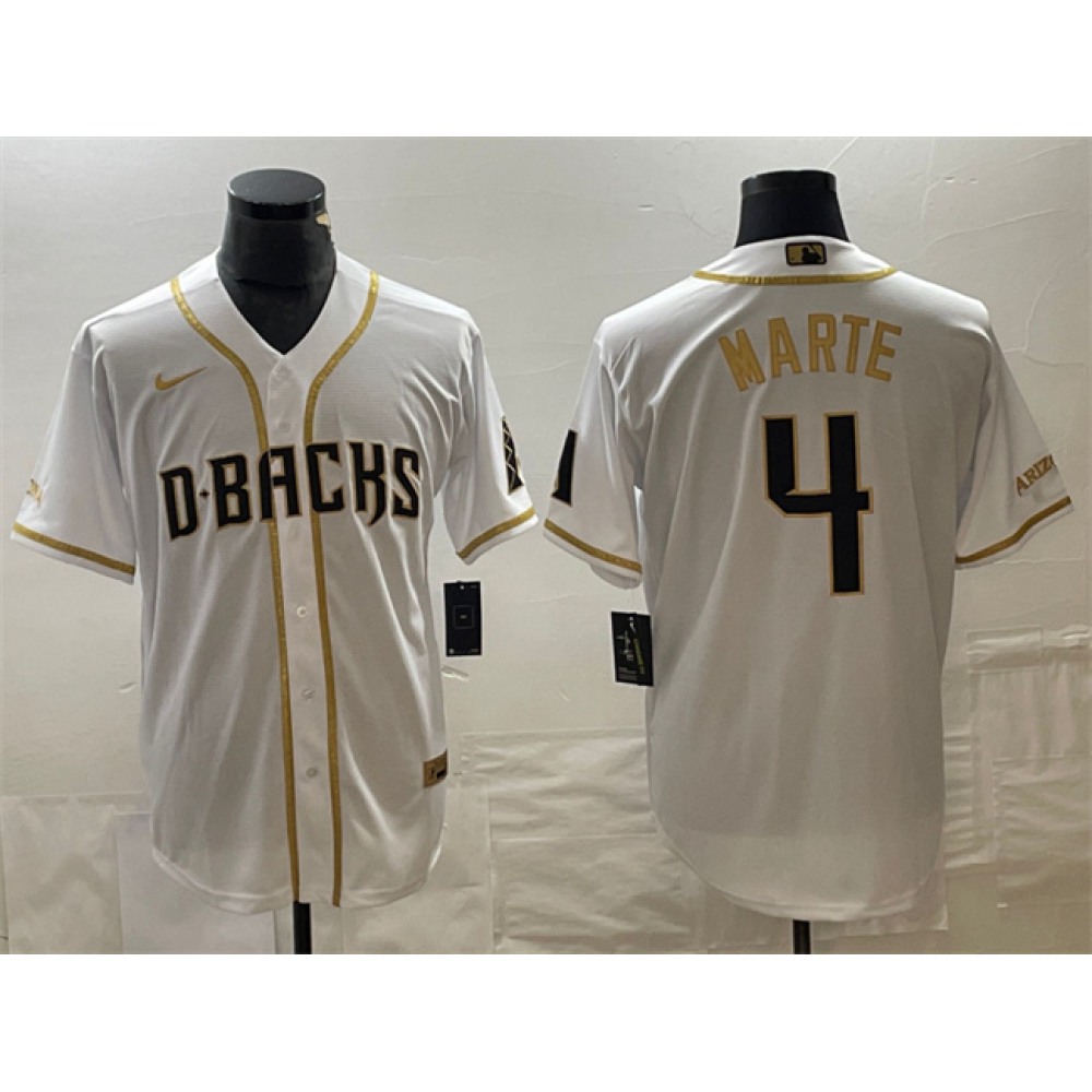 Men's Arizona Diamondbacks #4 Ketel Marte White Gold Cool Base Stitched Baseball Jersey 1