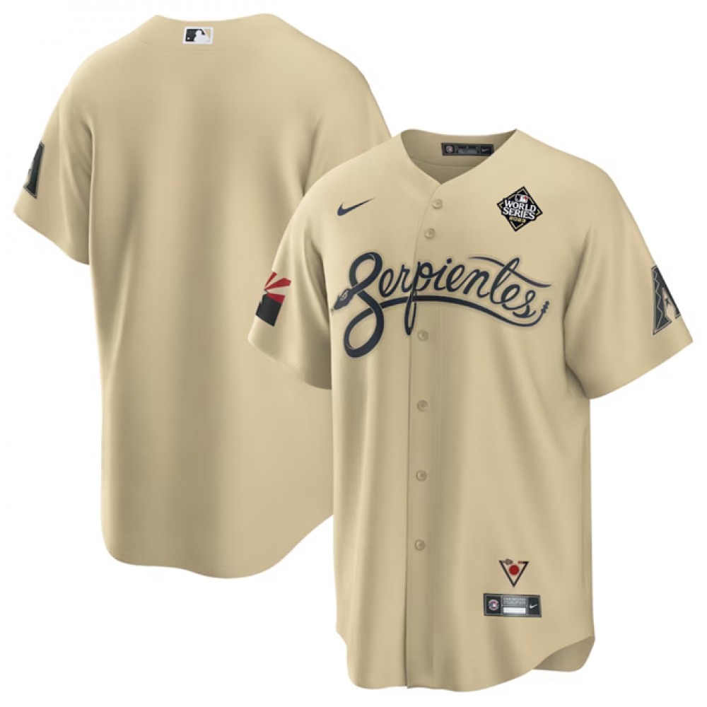 Men's Arizona Diamondbacks Blank Cream 2023 World Series City Connect Cool Base Stitched Baseball Jersey 1