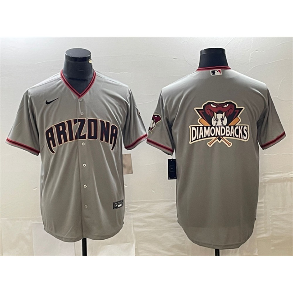 Men's Arizona Diamondbacks Grey Team Big Logo Cool Base Stitched Baseball Jersey 1