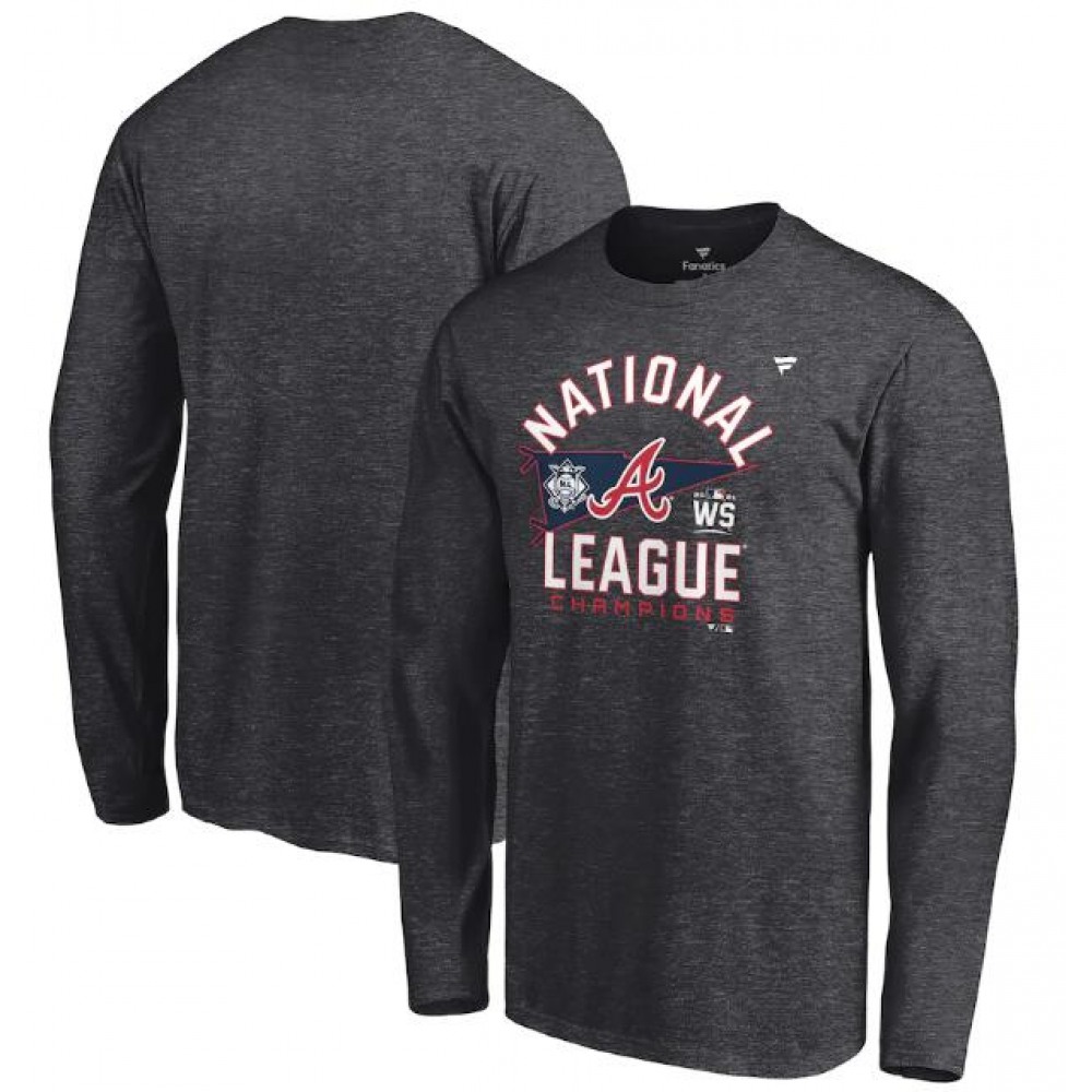 Men's Atlanta Braves 2021 Heathered Charcoal National League Champions Locker Room Long Sleeve T-Shirt 1