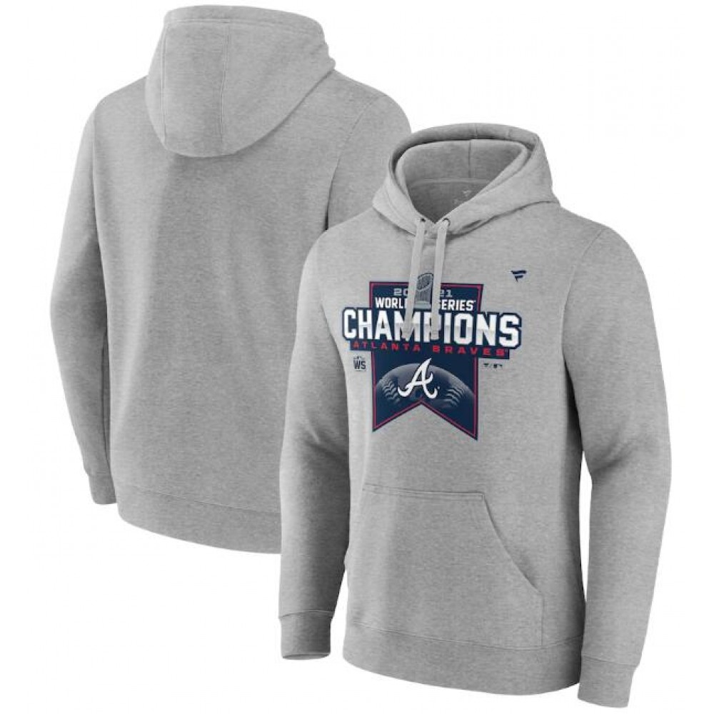 Men's Atlanta Braves 2021 Heathered Gray World Series Champions Locker Room Big & Tall Pullover Hoodie 1