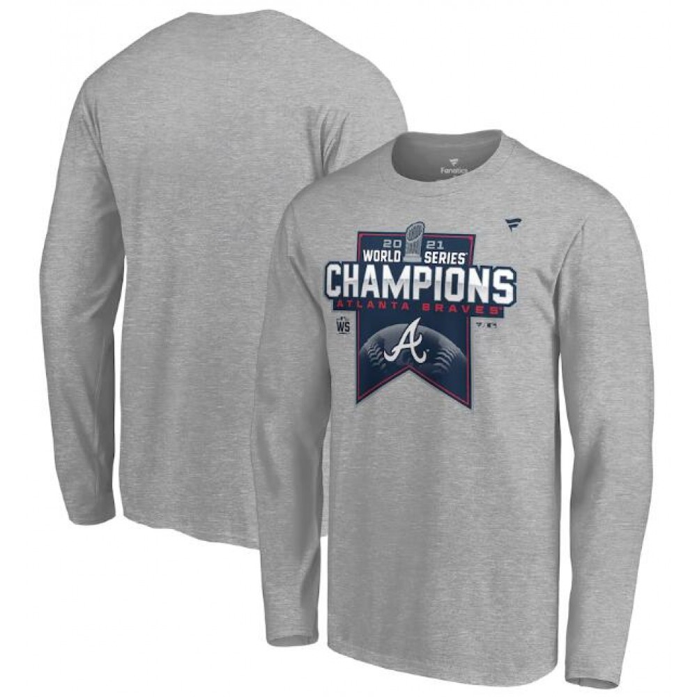 Men's Atlanta Braves 2021 Heathered Gray World Series Champions Locker Room Long Sleeve T-Shirt 1