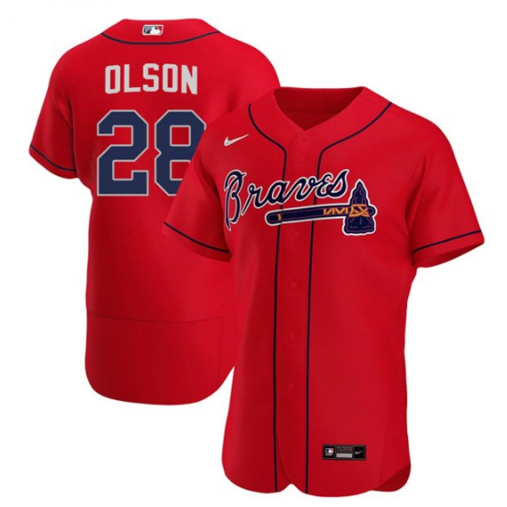 Men's Atlanta Braves #28 Matt Olson Red Flex Base Stitched Baseball Jersey 1