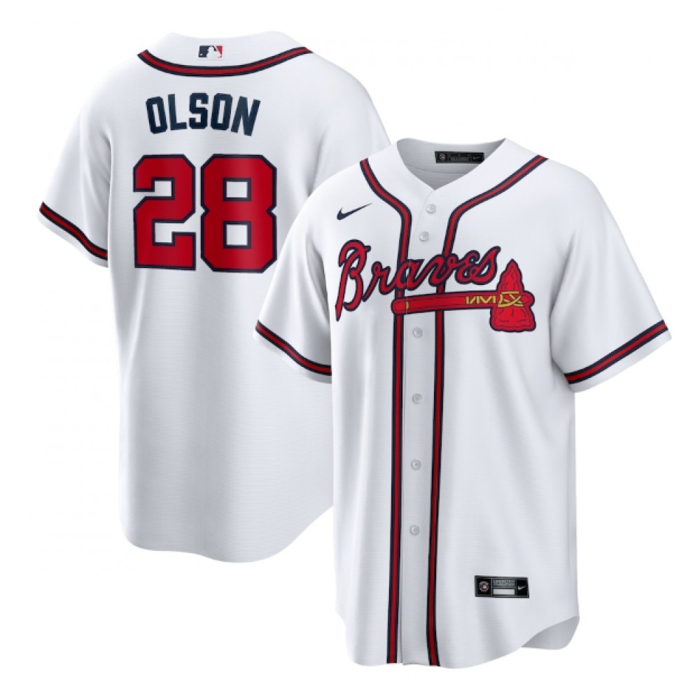 Men's Atlanta Braves #28 Matt Olson White Cool Base Stitched Baseball Jersey 1