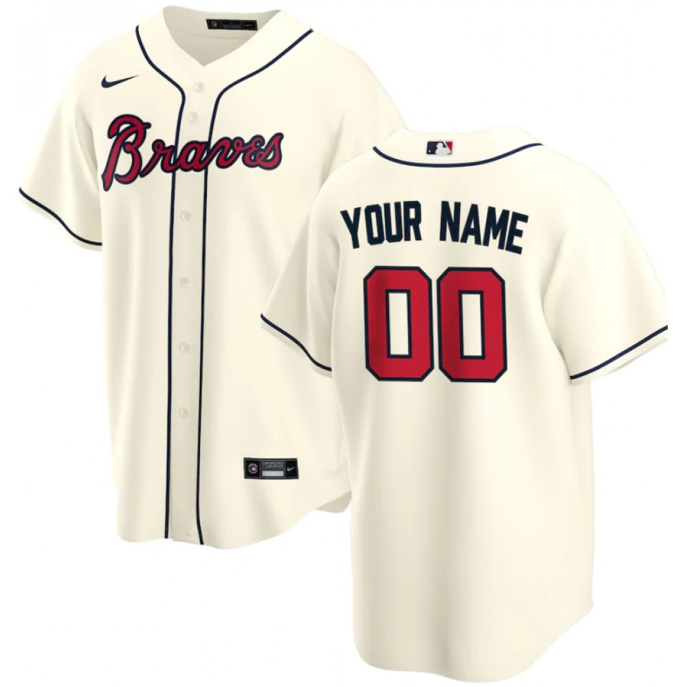 Men's Atlanta Braves Customized Cream Stitched MLB Jersey 1