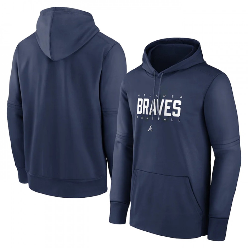 Men's Atlanta Braves Navy Pregame Performance Pullover Hoodie 1