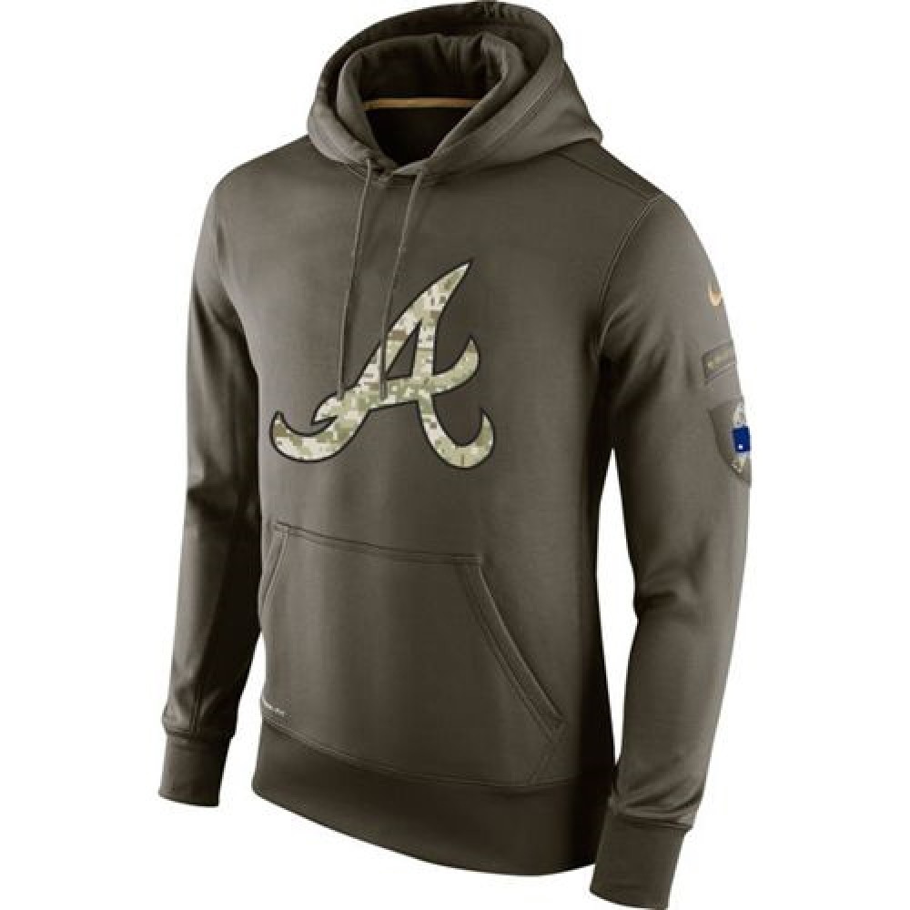 Men's Atlanta Braves Olive Salute To Service KO Performance Hoodie 1