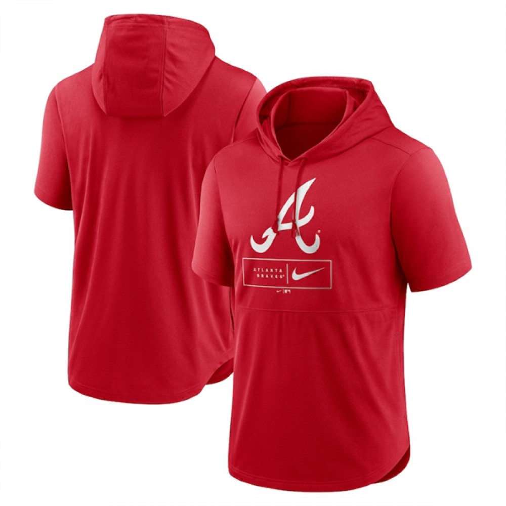 Men's Atlanta Braves Red Short Sleeve Pullover Hoodie 1