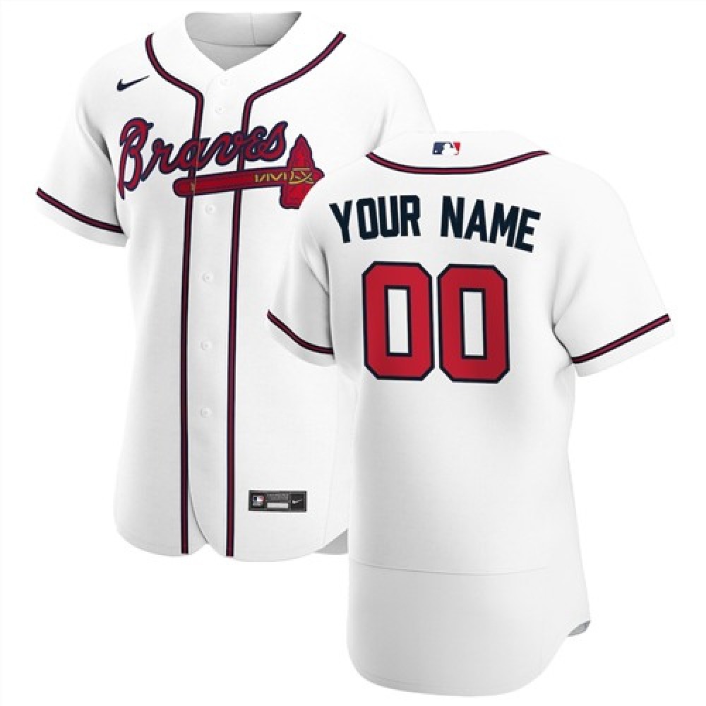 Men's Atlanta Braves White Customized Stitched MLB Jersey 1