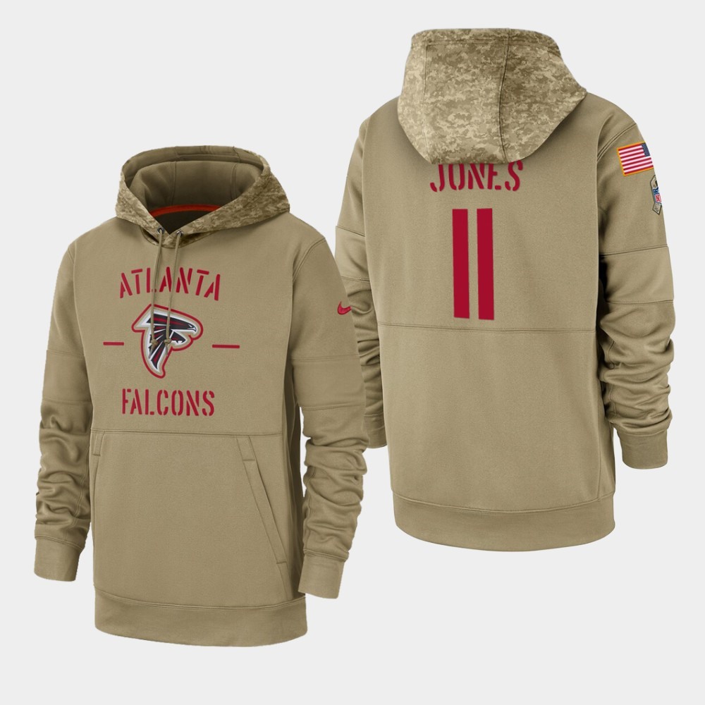 Men's Atlanta Falcons #11 Julio Jones Tan 2019 Salute to Service Sideline Therma Pullover Hoodie 1