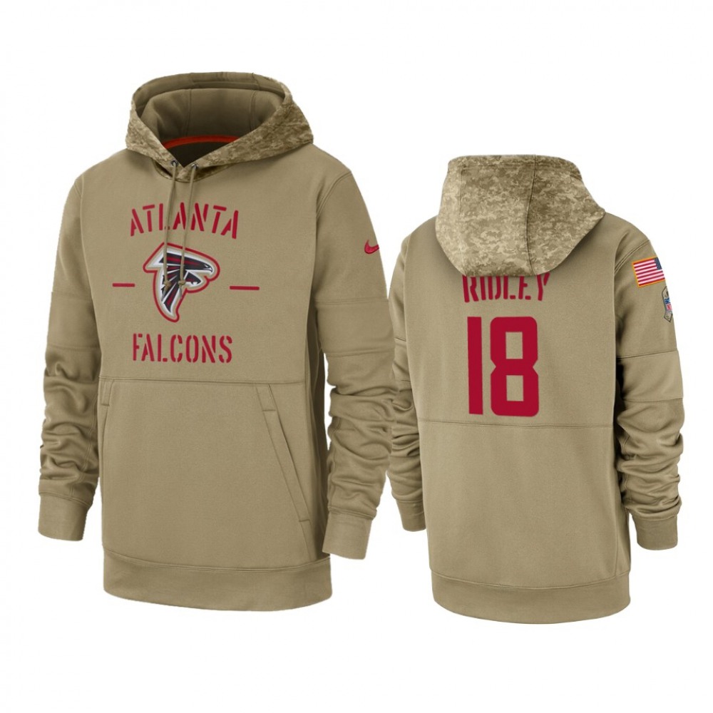 Men's Atlanta Falcons #18 Calvin Ridley Tan 2019 Salute to Service Sideline Therma Pullover Hoodie 1