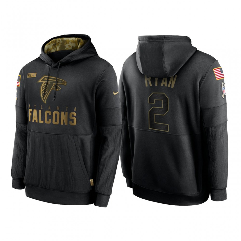 Men's Atlanta Falcons #2 Matt Ryan 2020 Black Salute to Service Sideline Performance Pullover Hoodie 1