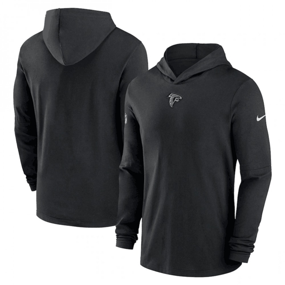 Men's Atlanta Falcons Black Sideline Performance Long Sleeve Hoodie T-Shirt 1
