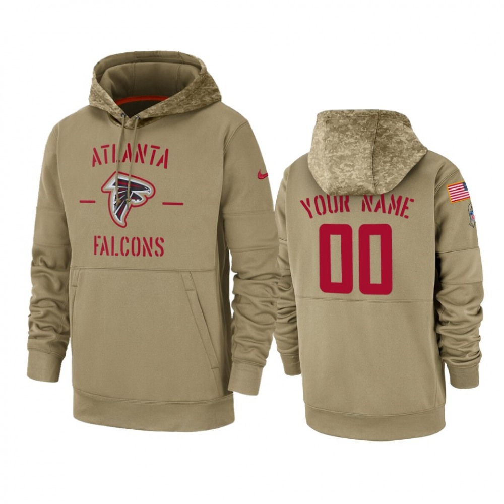 Men's Atlanta Falcons Customized Tan 2019 Salute To Service Sideline Therma Pullover Hoodie 1