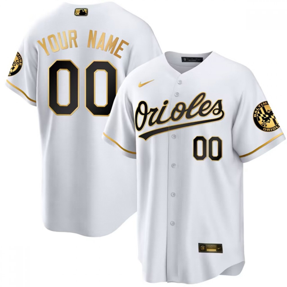 Men's Baltimore Orioles ACTIVE Player Custom 2023 Gold/White Cool Base Stitched Jersey 1