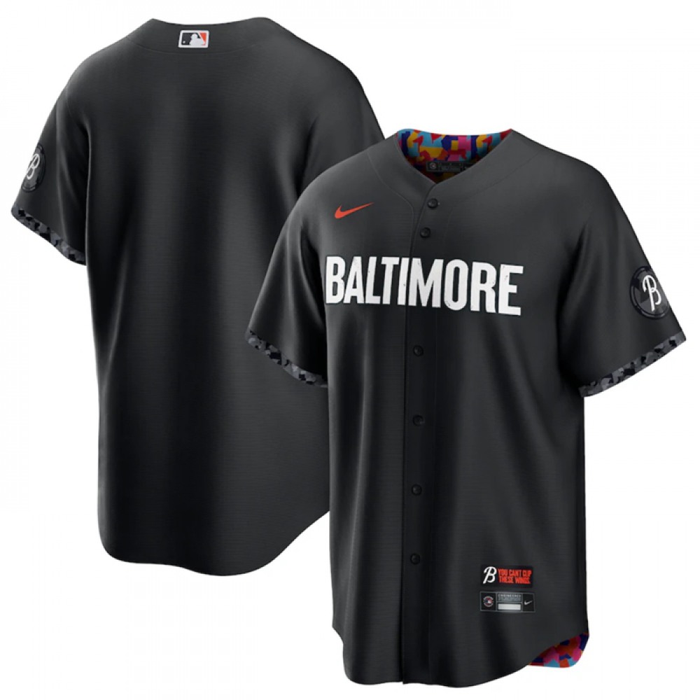 Men's Baltimore Orioles Blank Black 2023 City Connect Cool Base Stitched Baseball Jersey 1