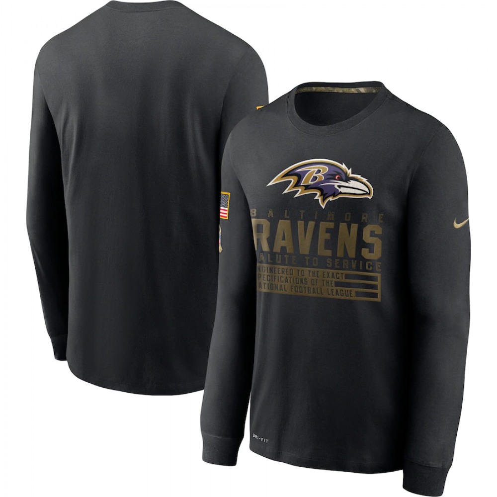 Men's Baltimore Ravens 2020 Black Salute to Service Sideline Performance Long Sleeve T-Shirt 1