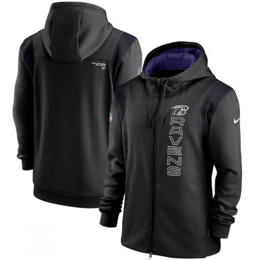 Men's Baltimore Ravens 2021 Black Sideline Team Performance Full-Zip Hoodie 1