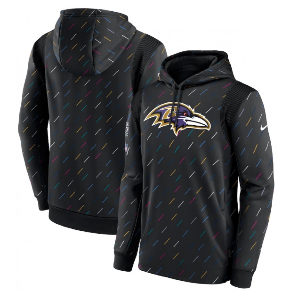 Men's Baltimore Ravens 2021 Charcoal Crucial Catch Therma Pullover Hoodie 1