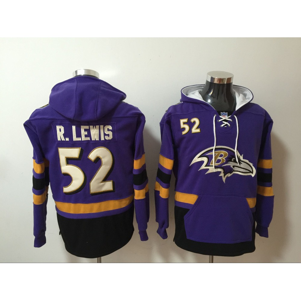 Men's Baltimore Ravens #52 Ray Lewis Purple All Stitched NFL Hoodie Sweatshirt 1