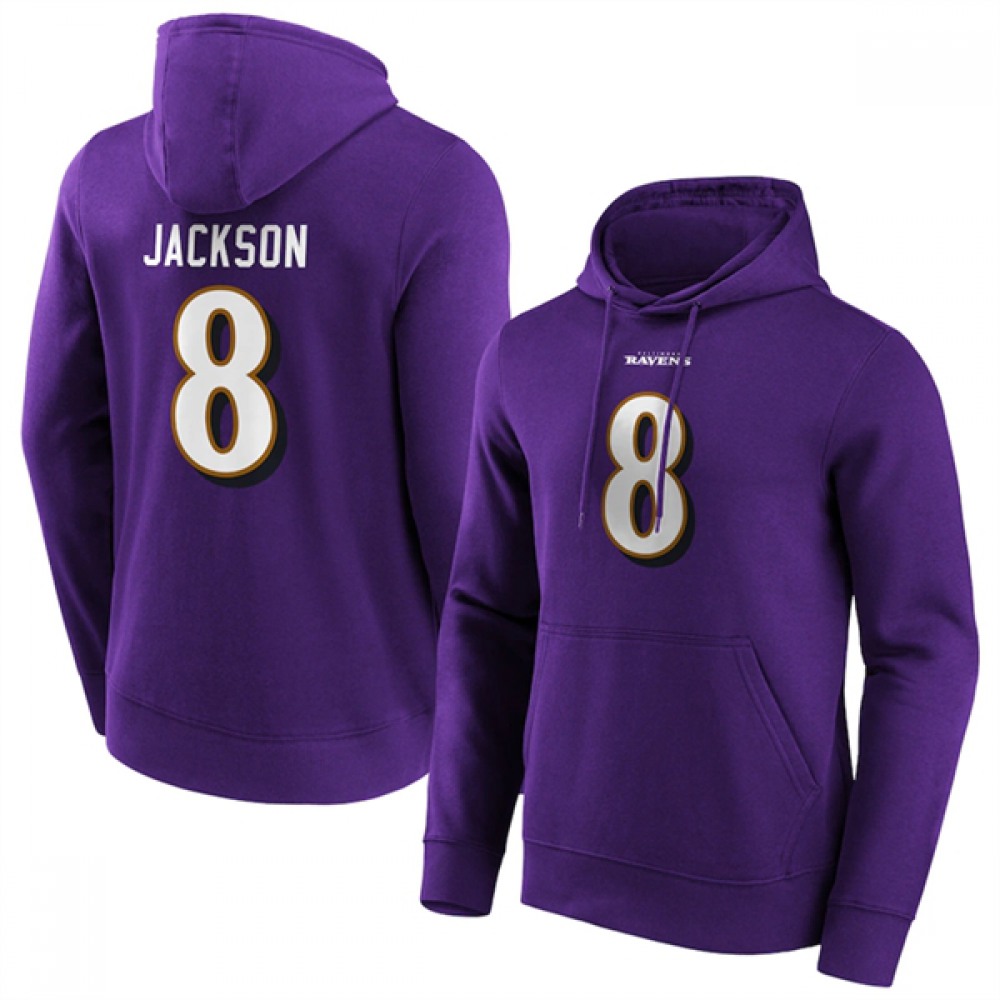 Men's Baltimore Ravens #8 Lamar Jackson Purple Hoodie 1