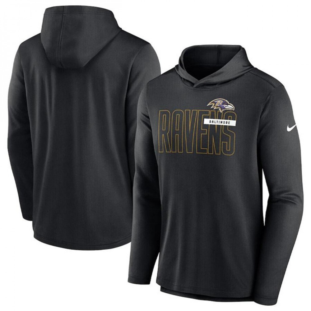 Men's Baltimore Ravens Black Lightweight Performance Hoodie Long Sleeve T-Shirt 1