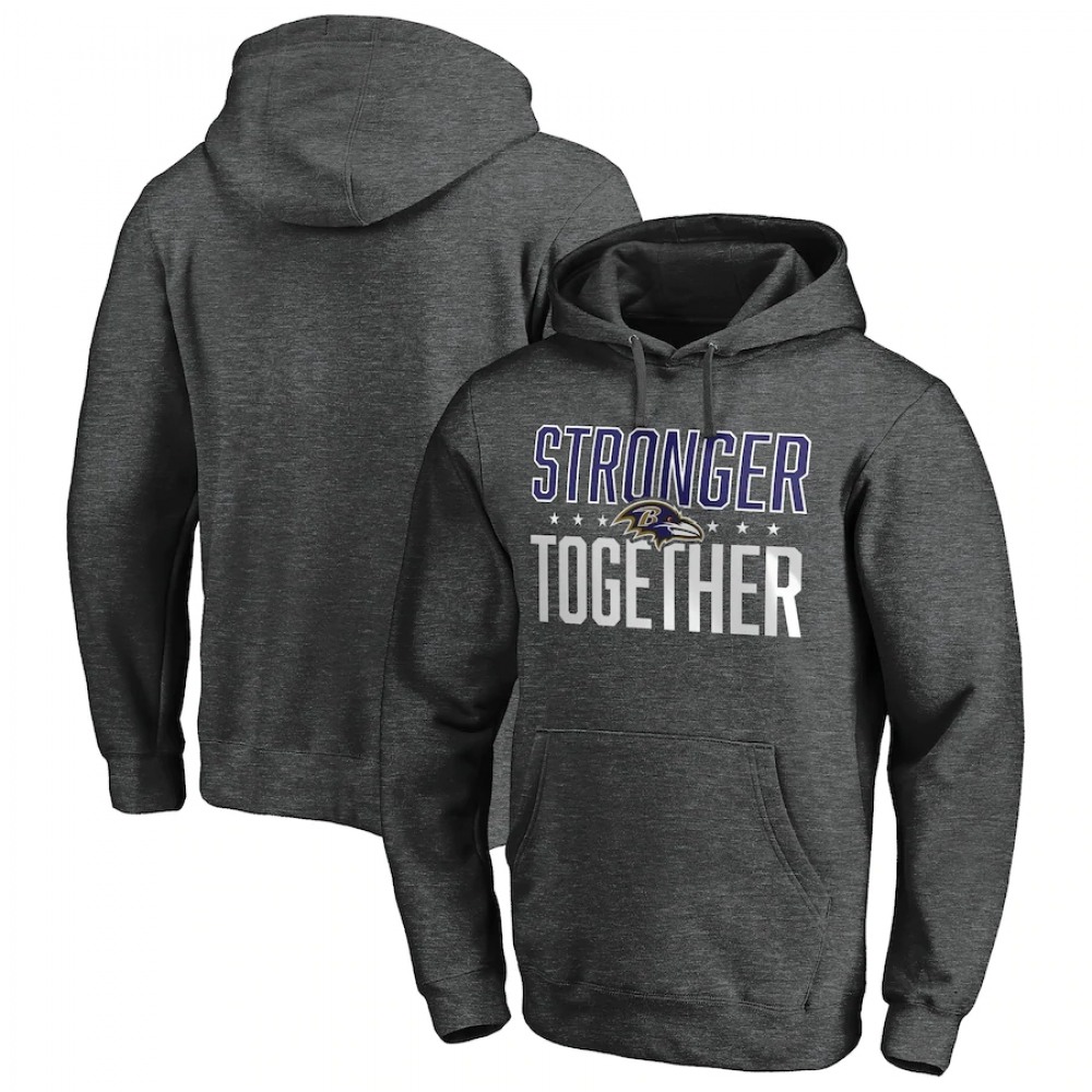 Men's Baltimore Ravens Heather Charcoal Stronger Together Pullover Hoodie 1