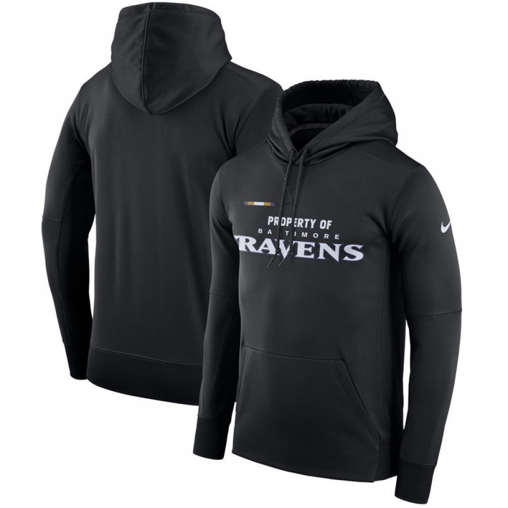 Men's Baltimore Ravens Black Sideline Property Of Performance Pullover Hoodie 1