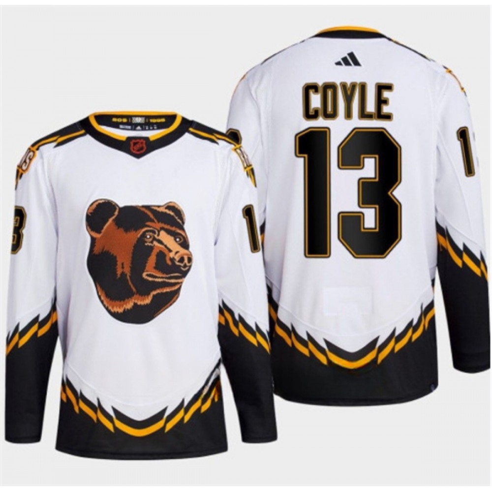 Men's Boston Bruins #13 Charlie Coyle White 2022-23 Reverse Retro Stitched Jersey 1