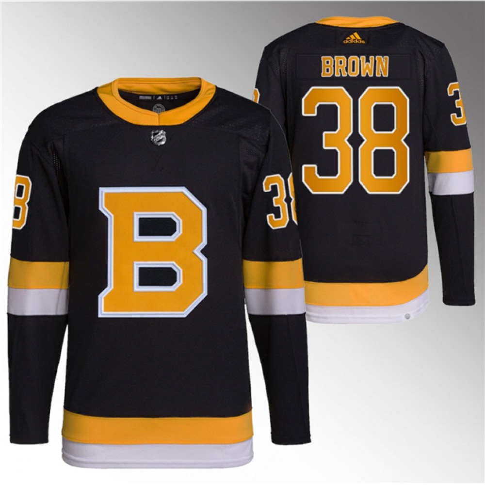 Men's Boston Bruins #38 Patrick Brown Black Home Stitched Jersey 1