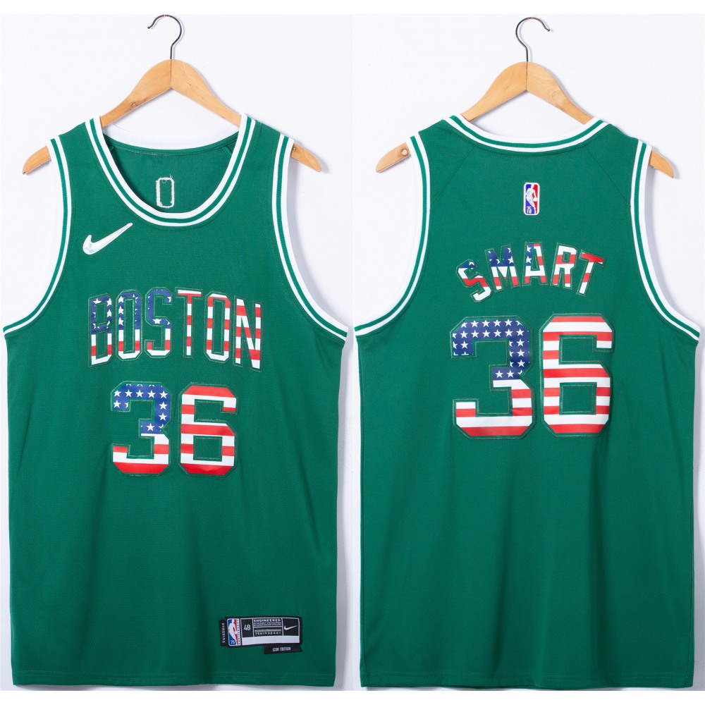 Men's Boston Celtics #36 Marcus Smart USA Flag Green Stitched Jersey 1