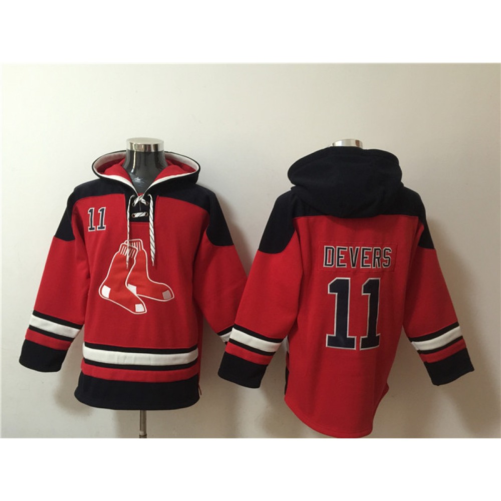 Men's Boston Red Sox #11 Rafael Devers Ageless Must-Have Lace-Up Pullover Hoodie 1
