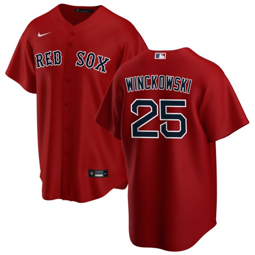 Men's Boston Red Sox #25 Josh Winckowski Red Cool Base Stitched Baseball Jersey 1
