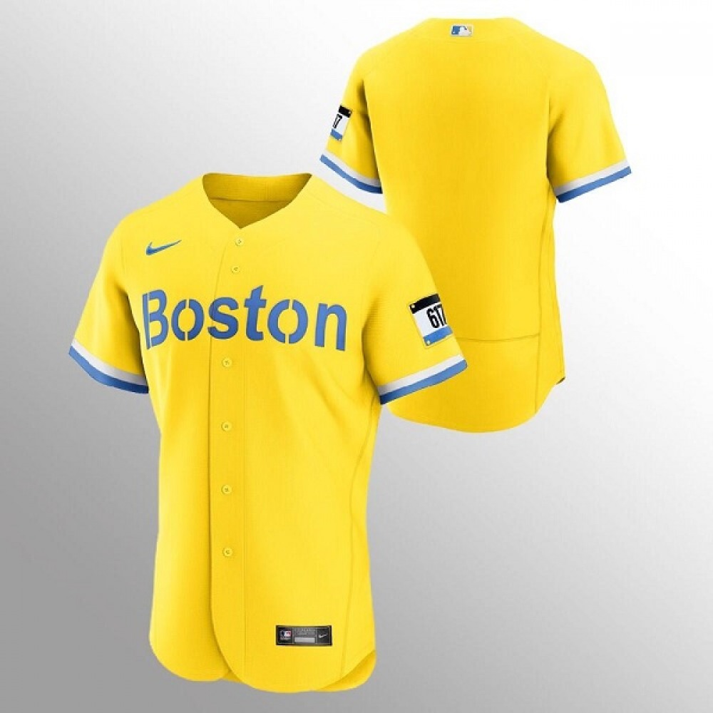 Men's Boston Red Sox Blank Gold 2021 City Connect Flex base Stitched Jersey 1