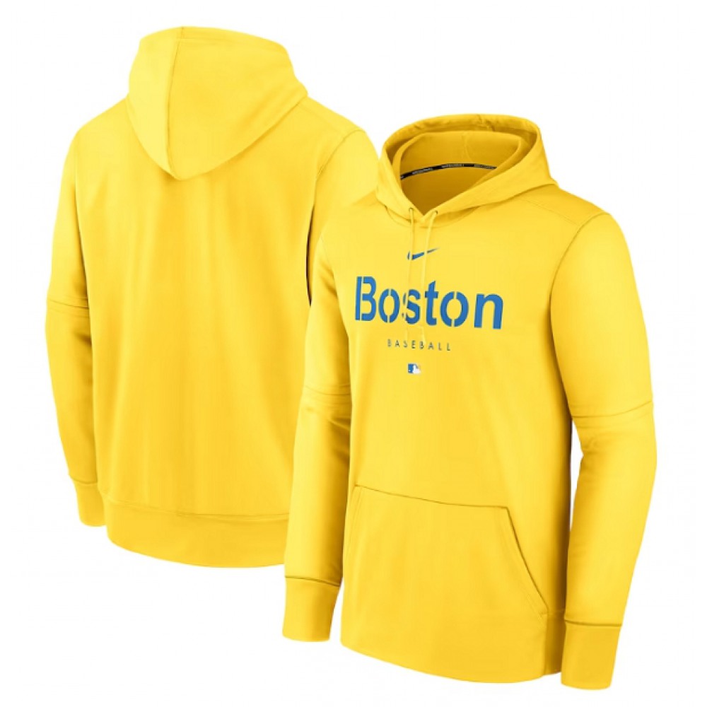 Men's Boston Red Sox Gold City Connect Pregame Performance Pullover Hoodie 1