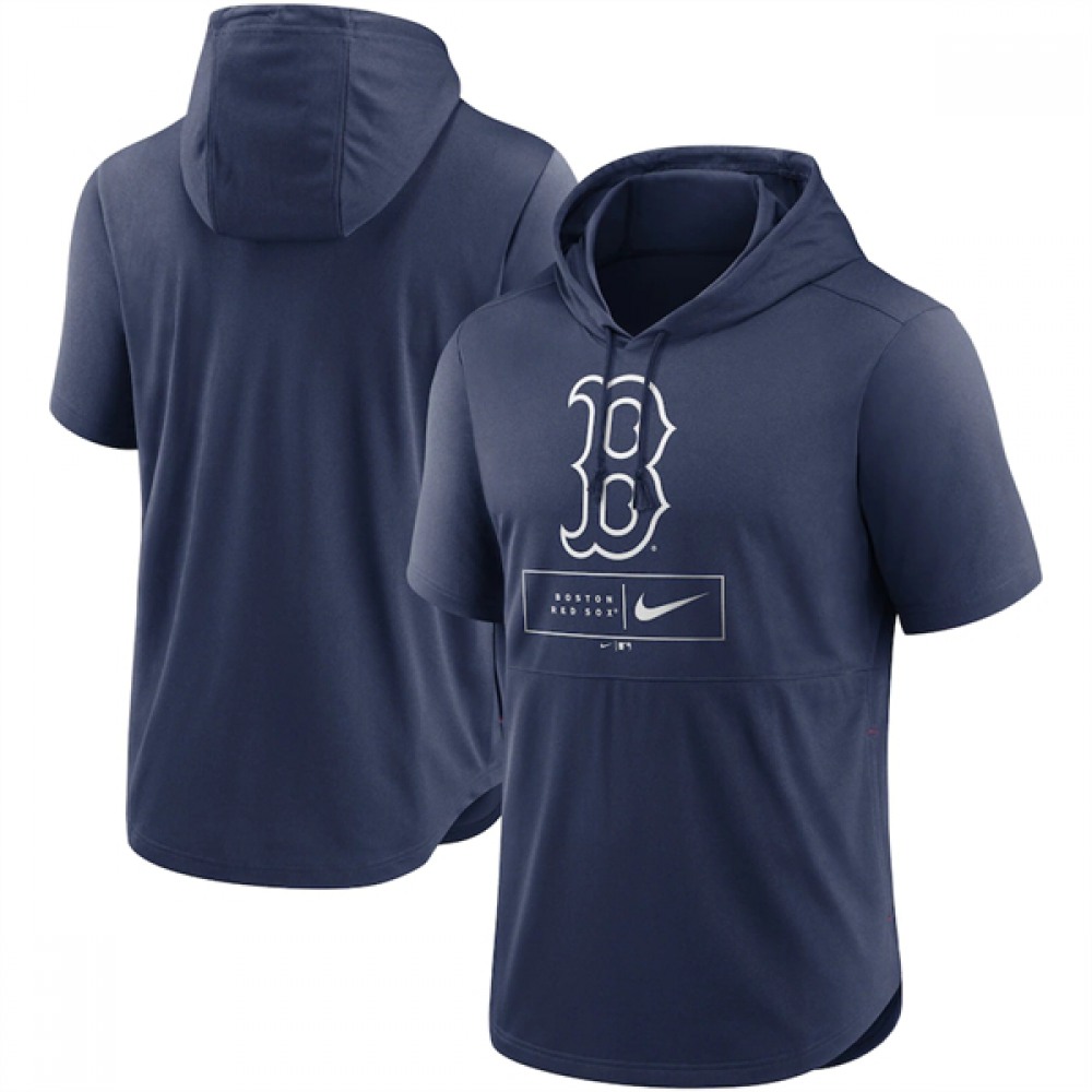 Men's Boston Red Sox Navy Short Sleeve Pullover Hoodie 1