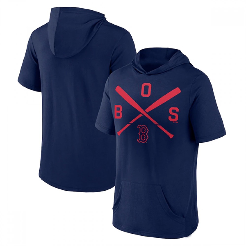 Men's Boston Red Sox Navy Short Sleeve Pullover Hoodie 1