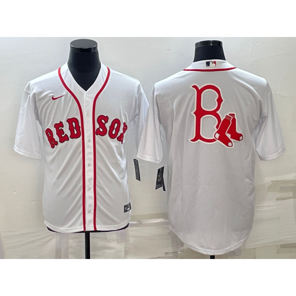 Men's Boston Red Sox White Team Big Logo Cool Base Stitched Jersey 1