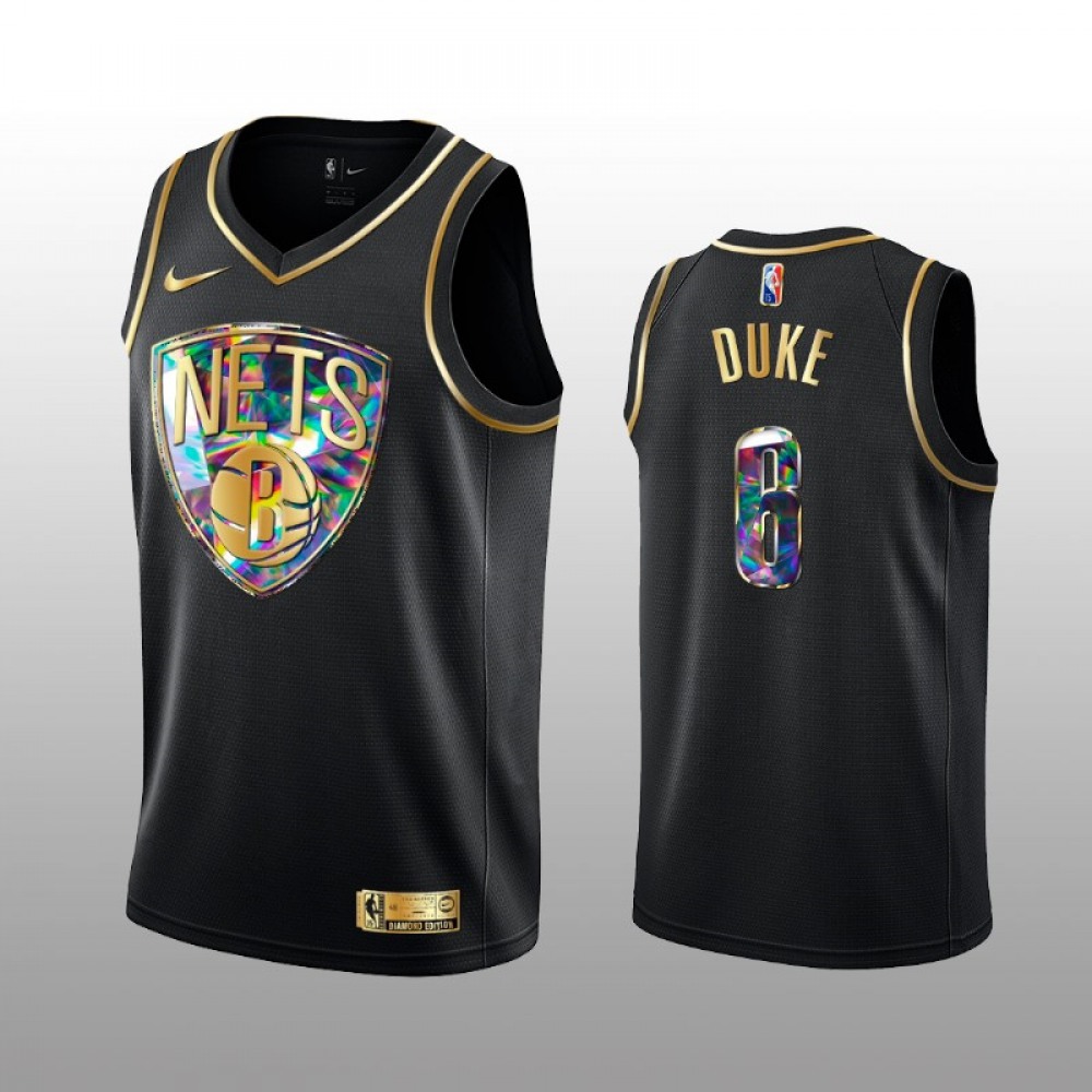 Men's Brooklyn Nets #6 David Duke 2021/22 Black Golden Edition 75th Anniversary Diamond Logo Stitched Basketball Jersey 1