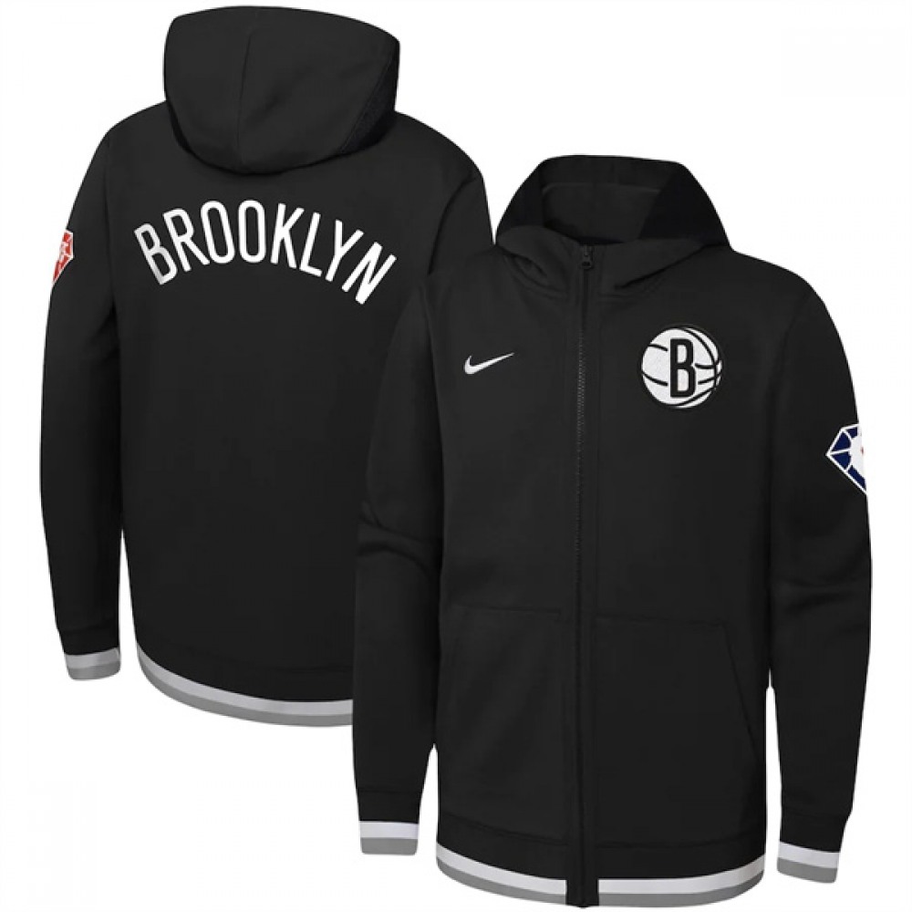 Men's Brooklyn Nets Black 75th Anniversary Performance Showtime Full-Zip Hoodie Jacket 1