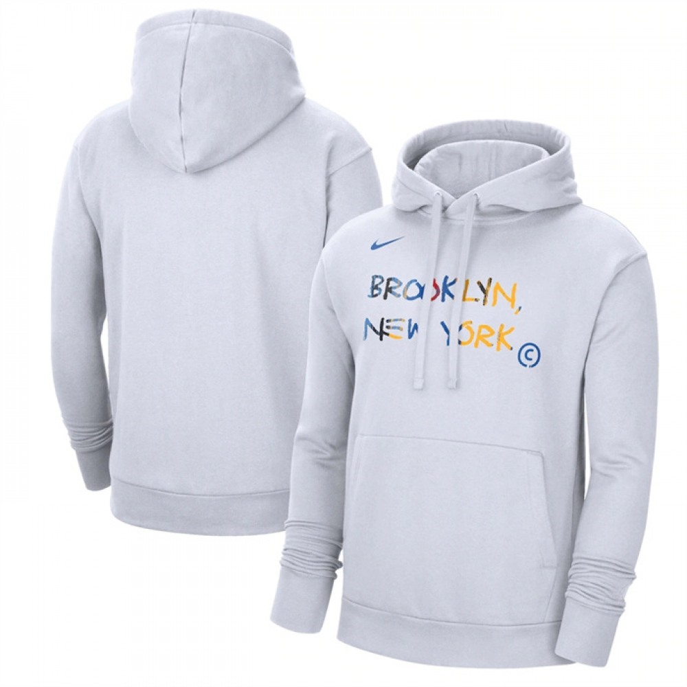 Men's Brooklyn Nets White 2022/23 City Edition Essential Pullover Hoodie 1