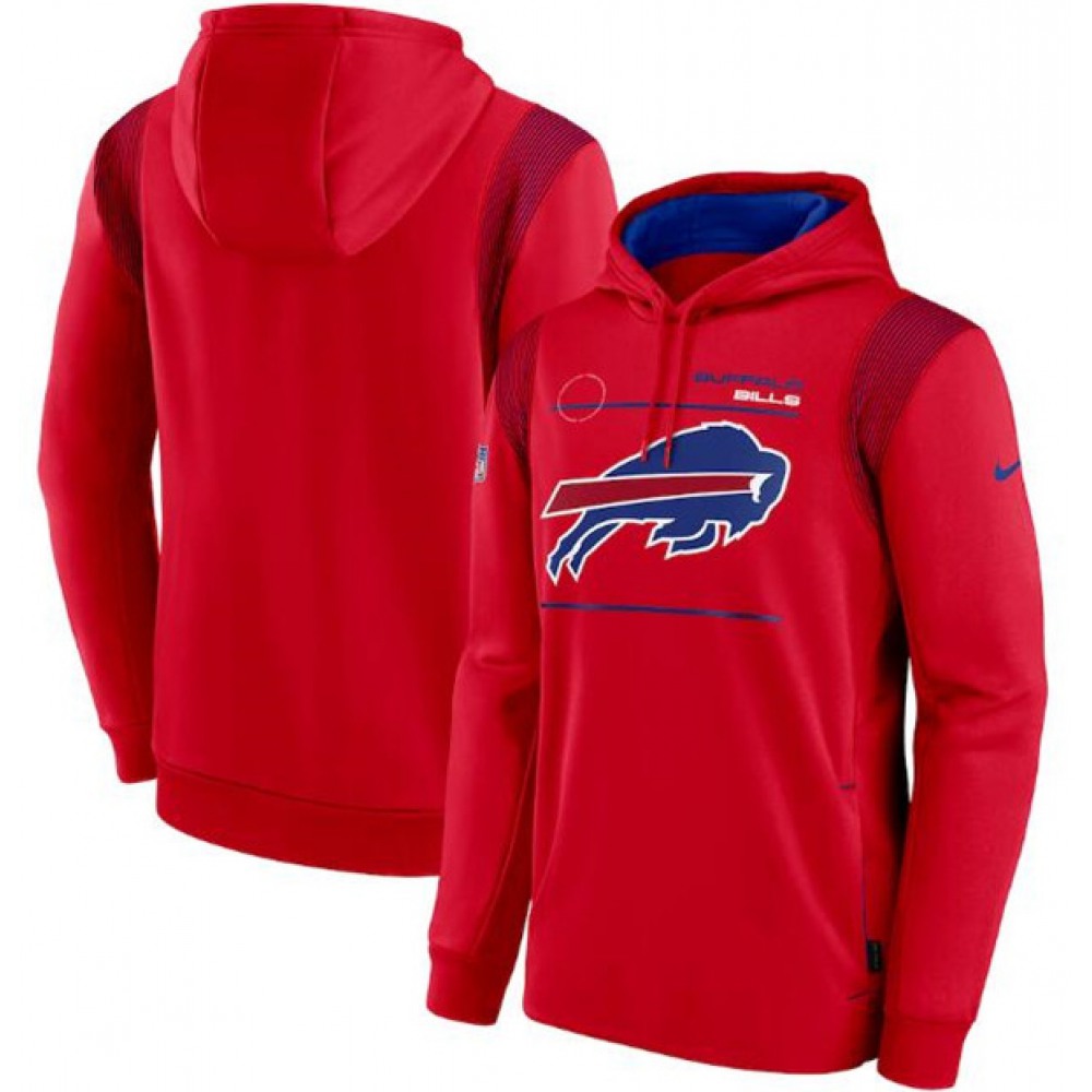 Men's Buffalo Bills 2021 Red Sideline Logo Performance Pullover Hoodie 1