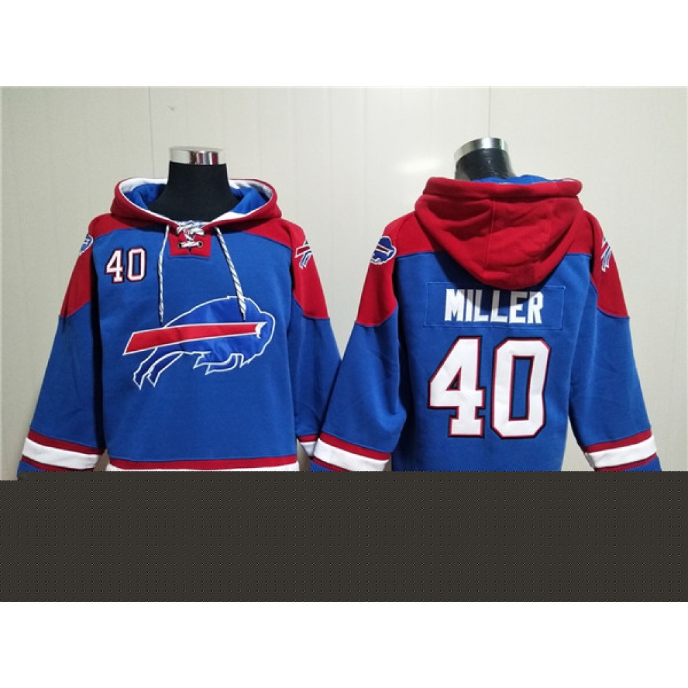 Men's Buffalo Bills #40 Von Miller Red/Blue Ageless Must-Have Lace-Up Pullover Hoodie 1